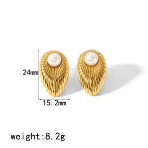 1 pair of stylish and elegant  gold-plated stainless steel metal stripe pearl stud earrings for women jewelry for daily wear h5 Picture2